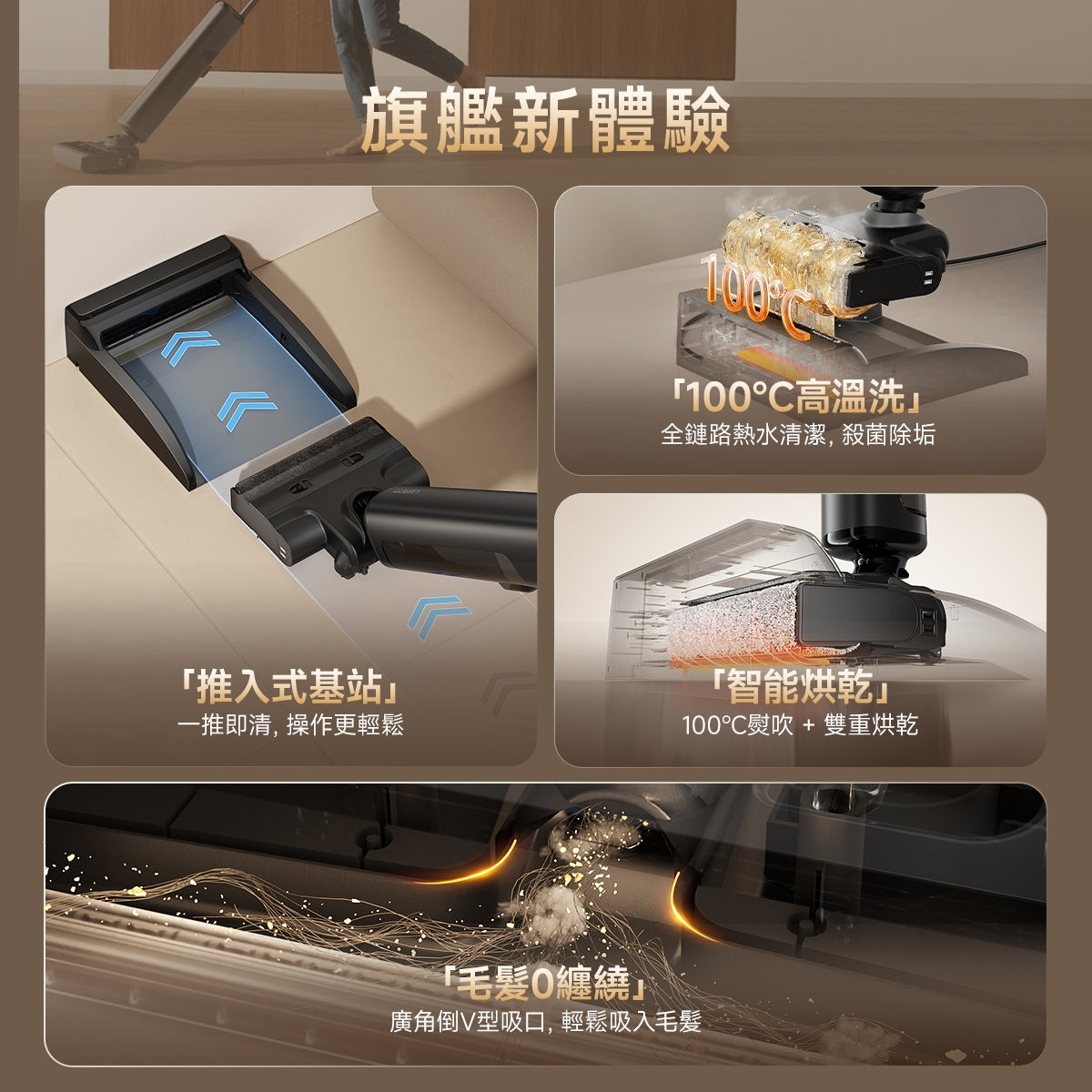 UWANT友望首創D700大頭2.0 D型履帶式滾刷無線吸塵洗地機｜推入式除臭平躺自清潔拖地機 uwant.com.hk