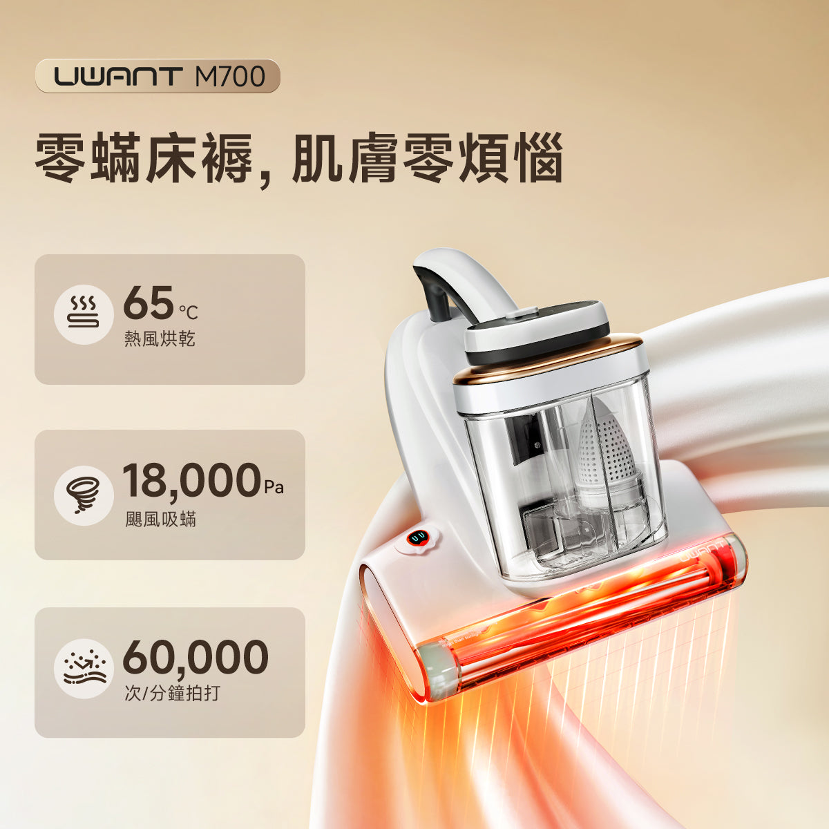 【新品開售】友望 UWANT M700 UV 智能除蟎儀 | 熱風除蟎抑蟎塵蟎機 | 雙塵杯設計 | 塵蟎指數顯示屏 uwant.com.hk